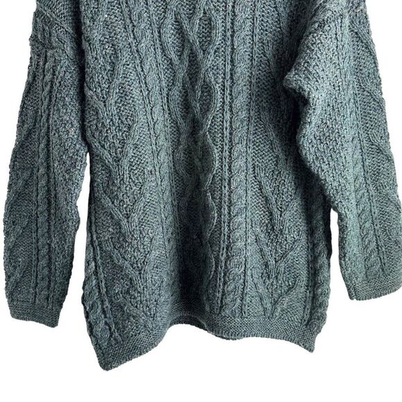 British Wool Forest Green Cable Knit Crewneck Sweater Size Small - Picture 4 of 6